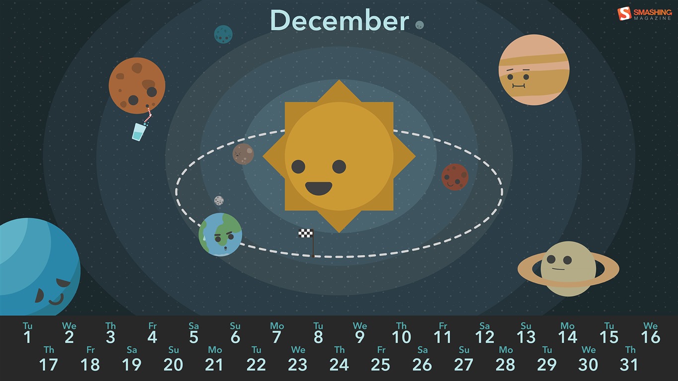 Декабрь 2015 Календарь обои (2) #16 - 1366x768