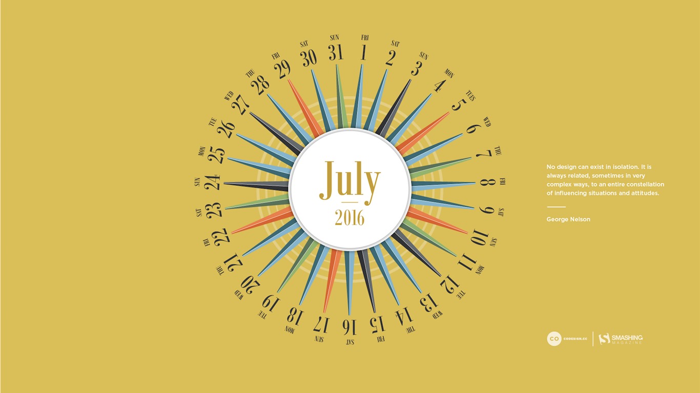 Julio 2016 fondo de pantalla de calendario (2) #16 - 1366x768