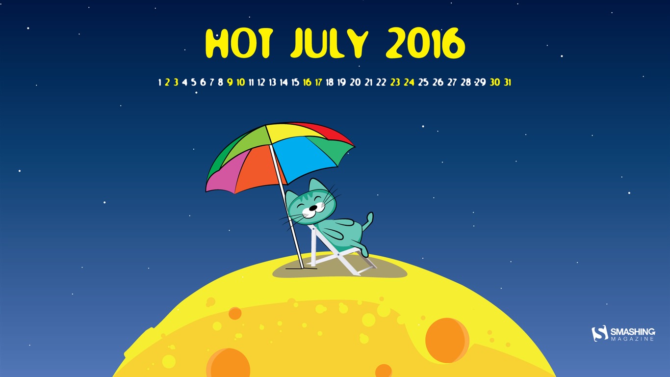 2016年7月カレンダー壁紙 (2) #19 - 1366x768
