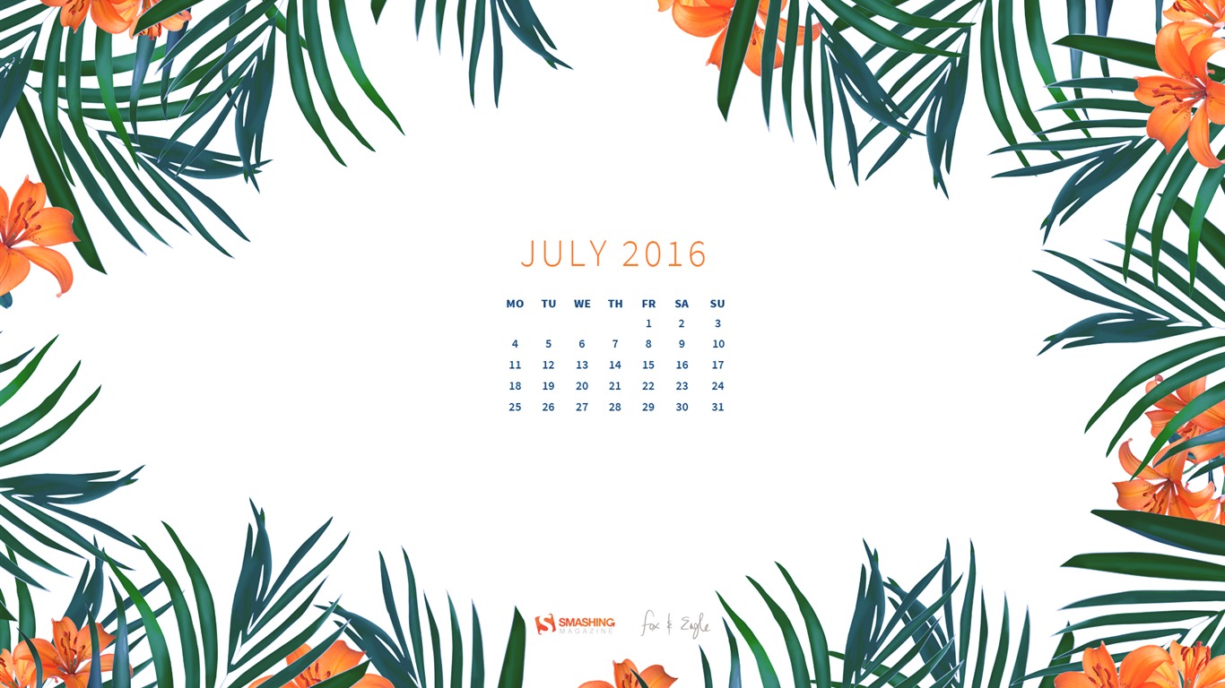Julio 2016 fondo de pantalla de calendario (2) #20 - 1366x768
