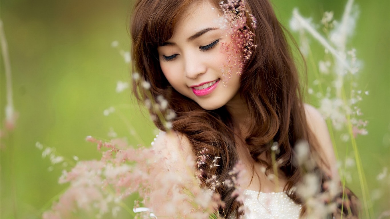 순수하고 사랑스러운 젊은 아시아 여자의 HD 월페이퍼 컬렉션 (4) #24 - 1366x768
