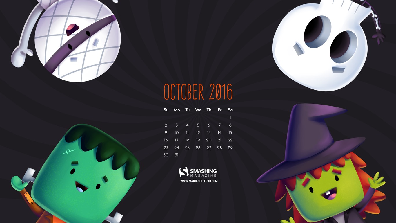 Octobre 2016 calendrier fond d'écran (2) #6 - 1366x768