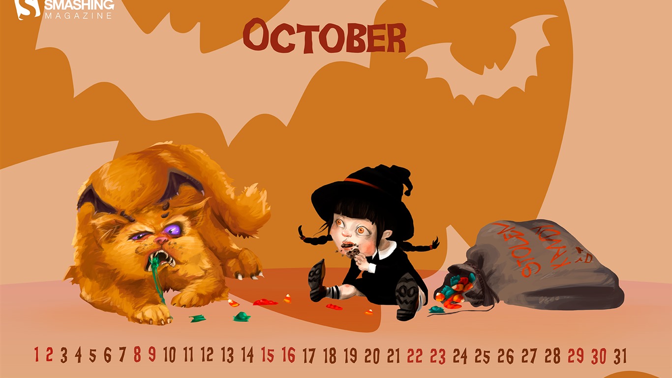 Oktober 2016 Kalender Wallpaper (2) #14 - 1366x768