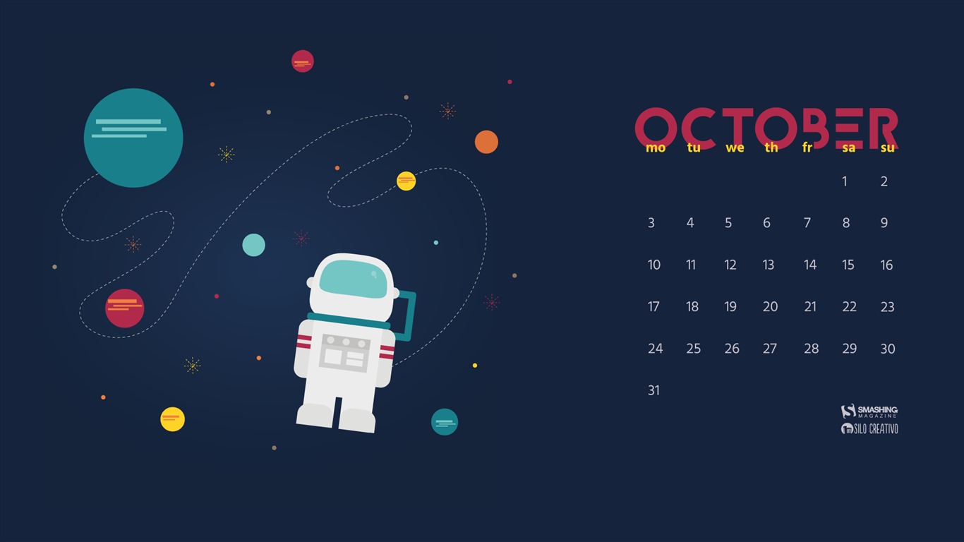 De octubre de el año 2016 fondo de pantalla de calendario (2) #18 - 1366x768