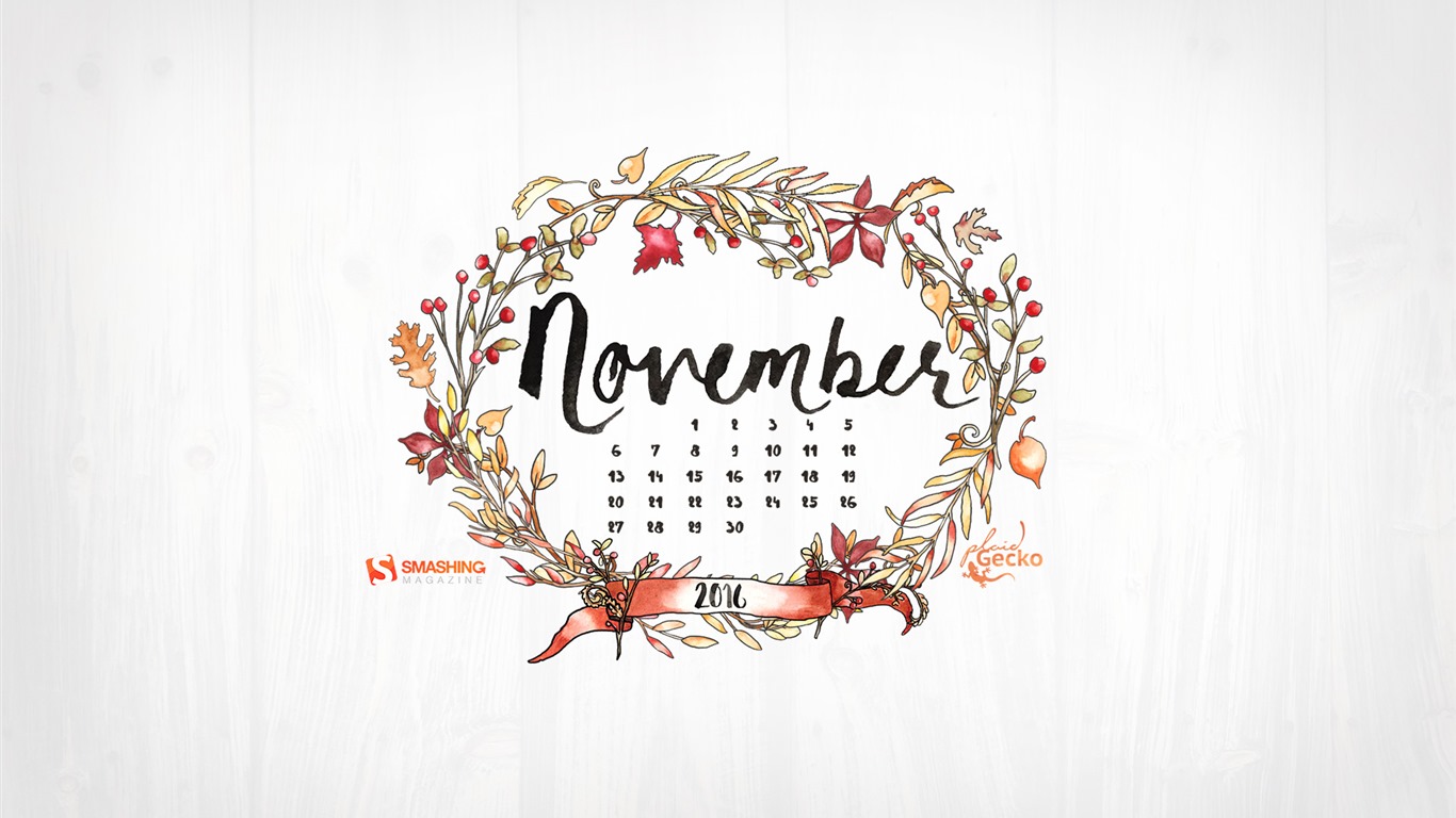 Ноябрь 2016 обои календарь (2) #7 - 1366x768