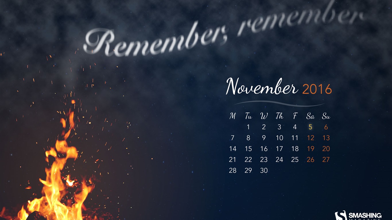 Fondo de escritorio del calendario de noviembre de 2016 (2) #17 - 1366x768