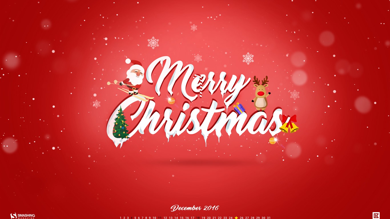 2016年12月クリスマステーマカレンダーの壁紙 (1) #1 - 1366x768