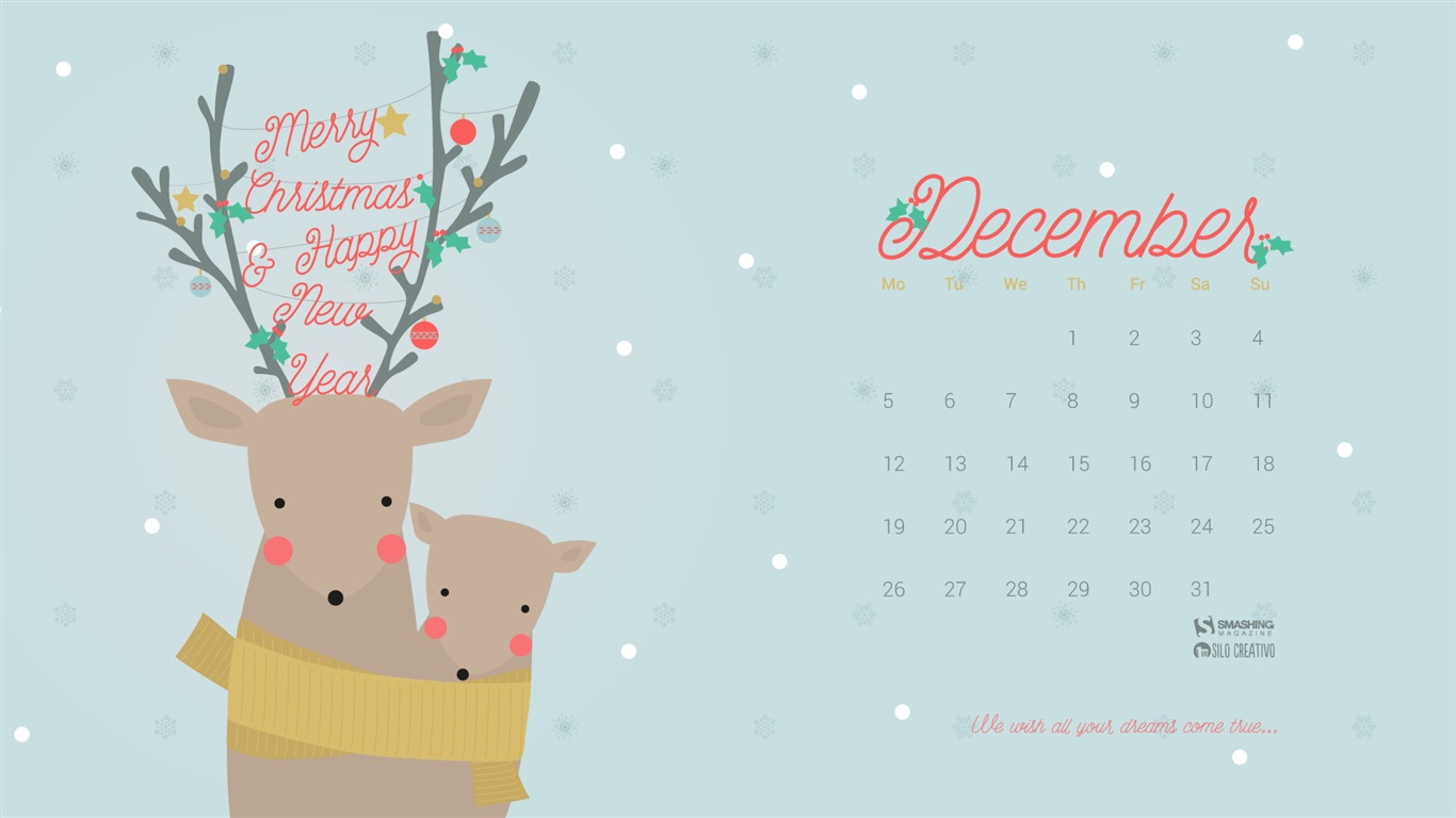 December 2016 Christmas theme calendar wallpaper (1) #10 - 1366x768