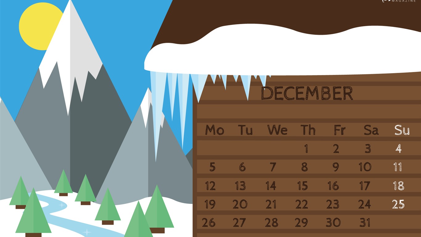 2016年12月クリスマステーマカレンダーの壁紙 (1) #11 - 1366x768