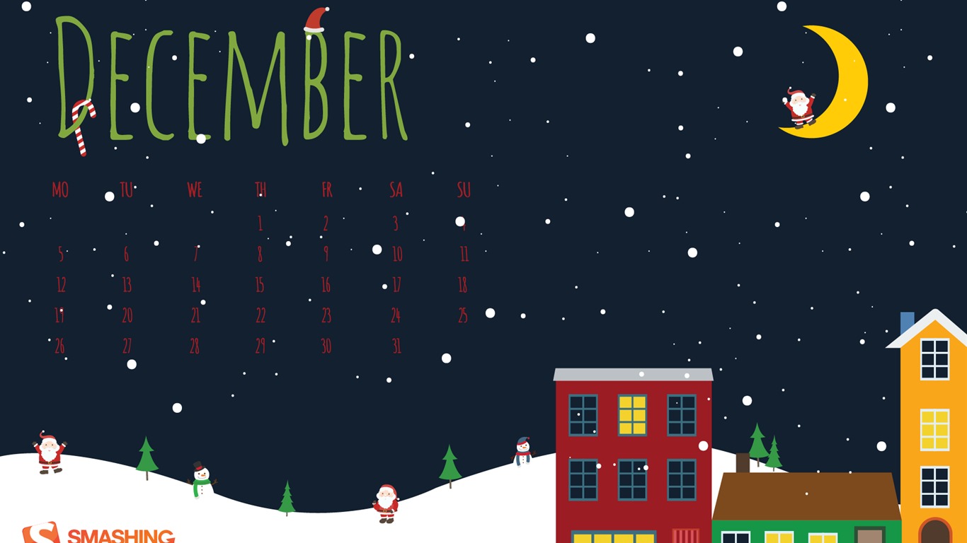2016年12月クリスマステーマカレンダーの壁紙 (1) #16 - 1366x768