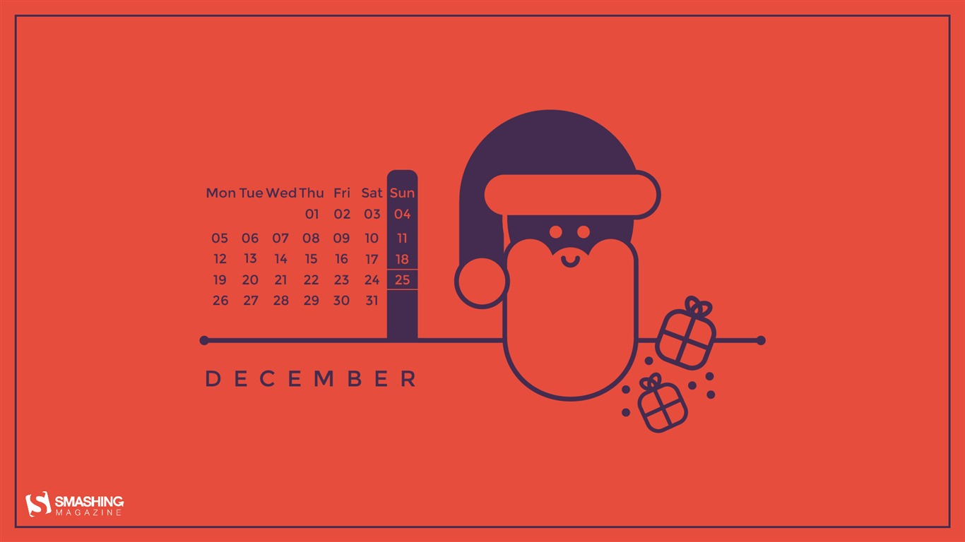 Fondo de escritorio del calendario de la Navidad de diciembre de 2016 (1) #17 - 1366x768