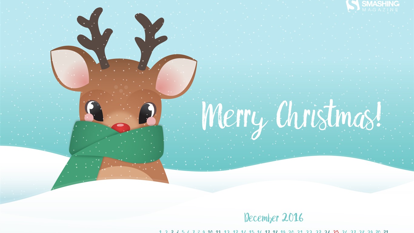 December 2016 Christmas theme calendar wallpaper (1) #26 - 1366x768