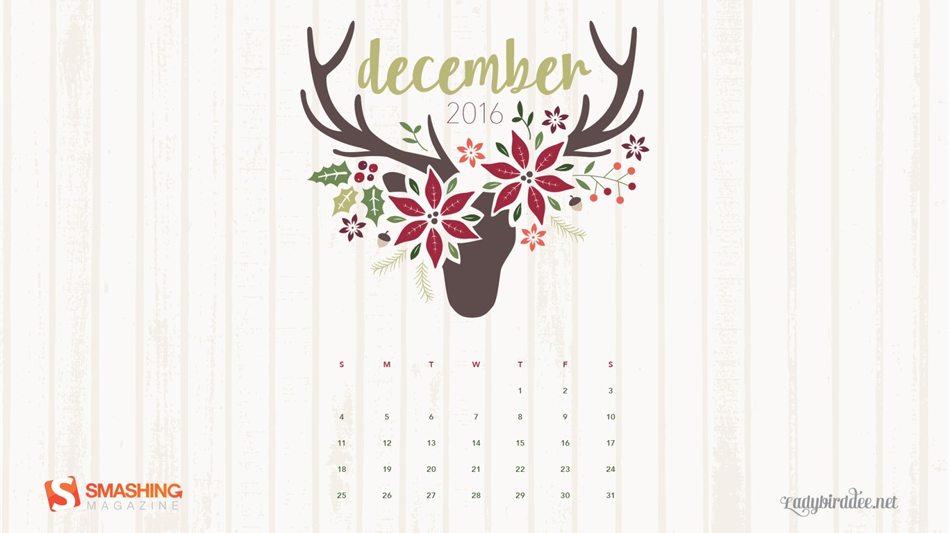 2016年12月 聖誕主題月曆壁紙(一) #28 - 1366x768