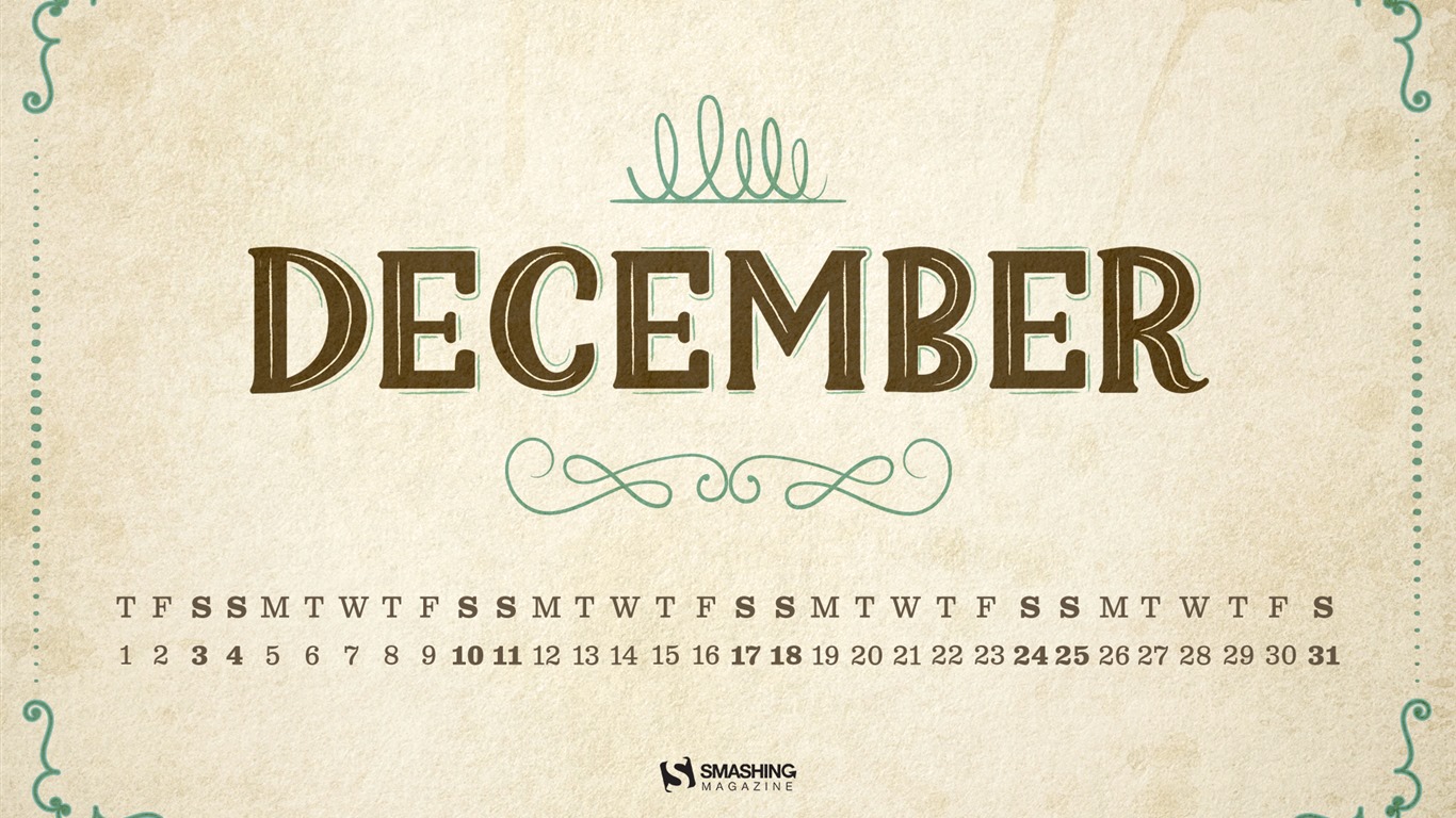 2016年12月クリスマステーマカレンダーの壁紙 (2) #9 - 1366x768