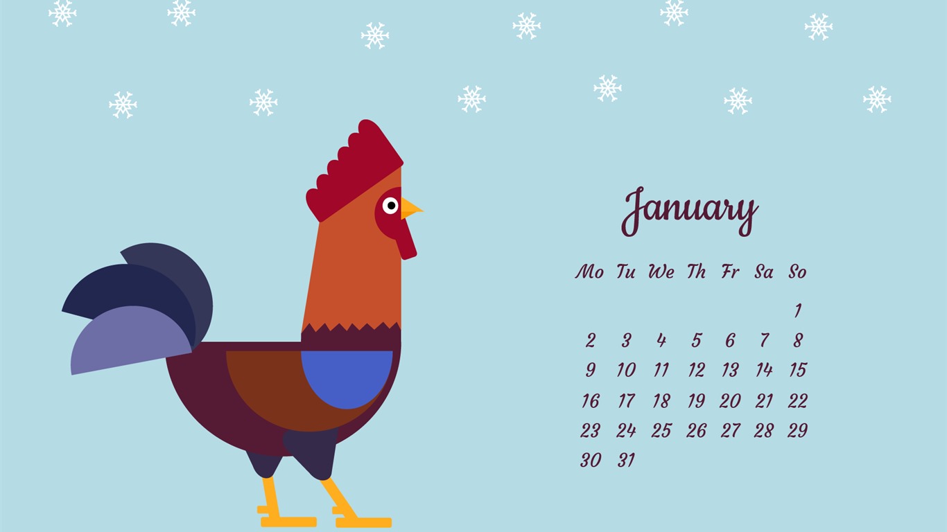 Январь 2017 обои календарь (2) #15 - 1366x768