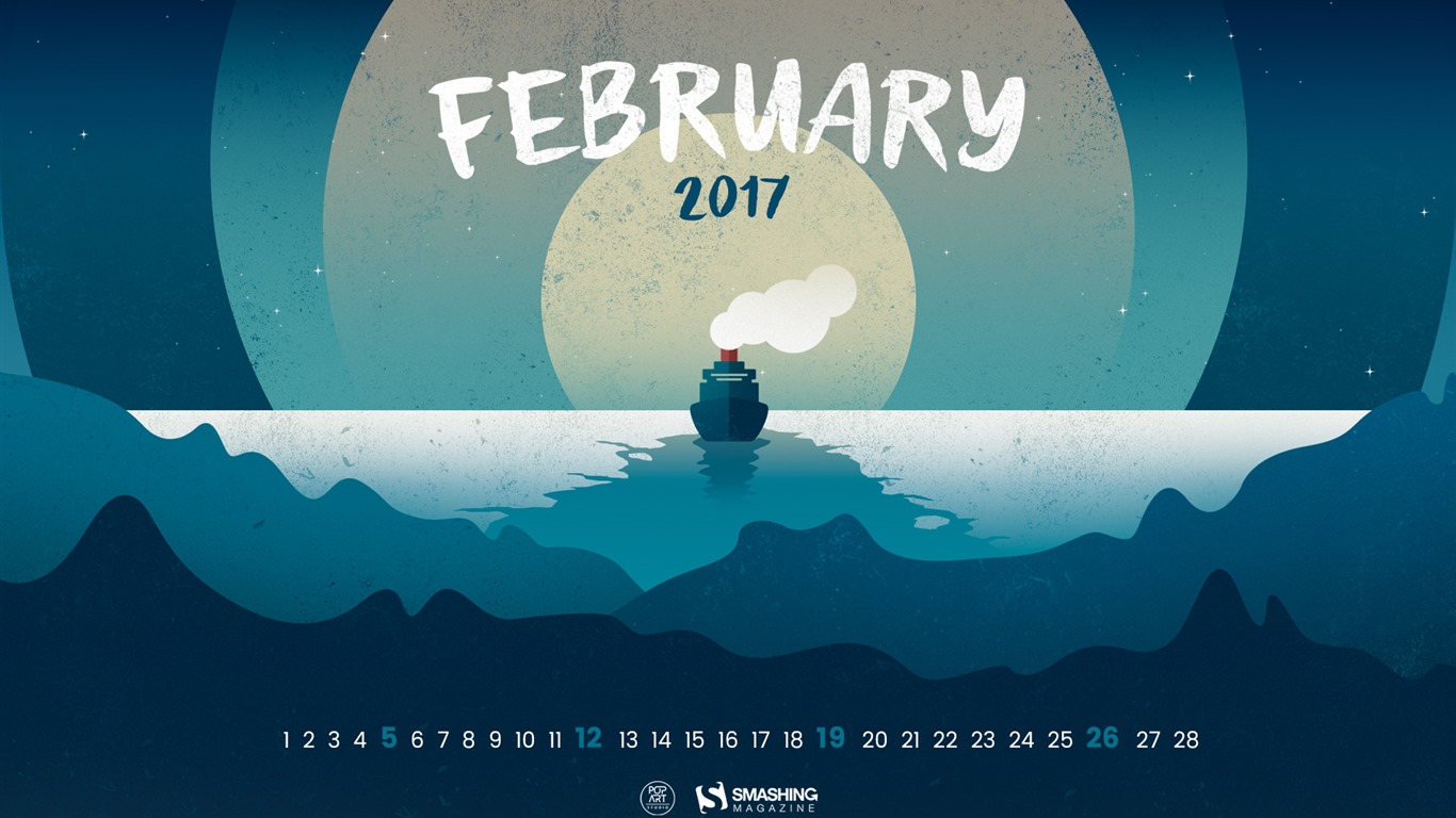 2017年2月のカレンダーの壁紙 (2) #2 - 1366x768