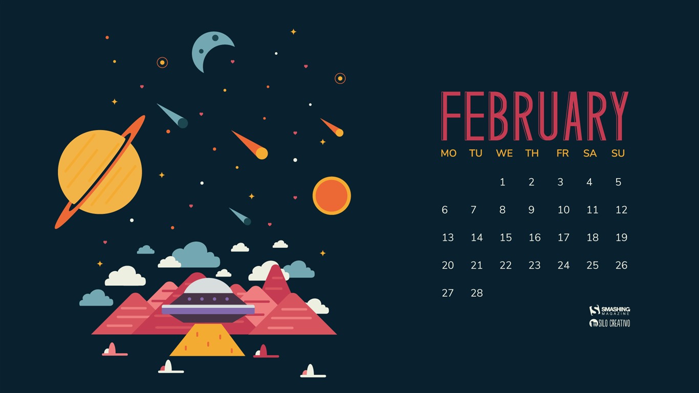 February 2017 calendar wallpaper (2) #4 - 1366x768