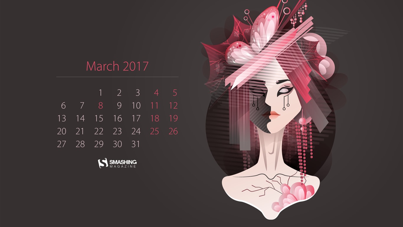 Март 2017 календарь обои (2) #2 - 1366x768