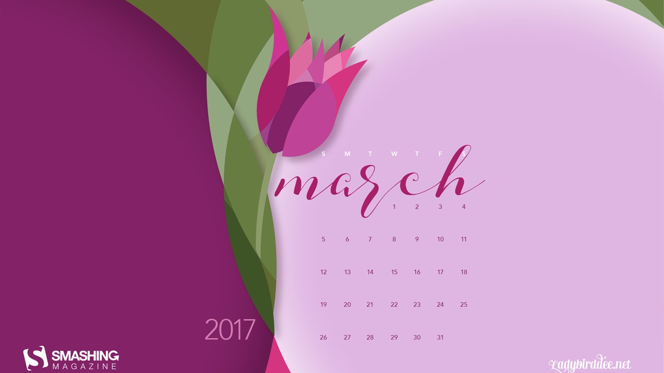 2017年3月のカレンダーの壁紙 (2) #7 - 1366x768