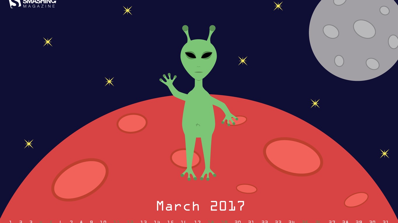 2017年3月のカレンダーの壁紙 (2) #10 - 1366x768