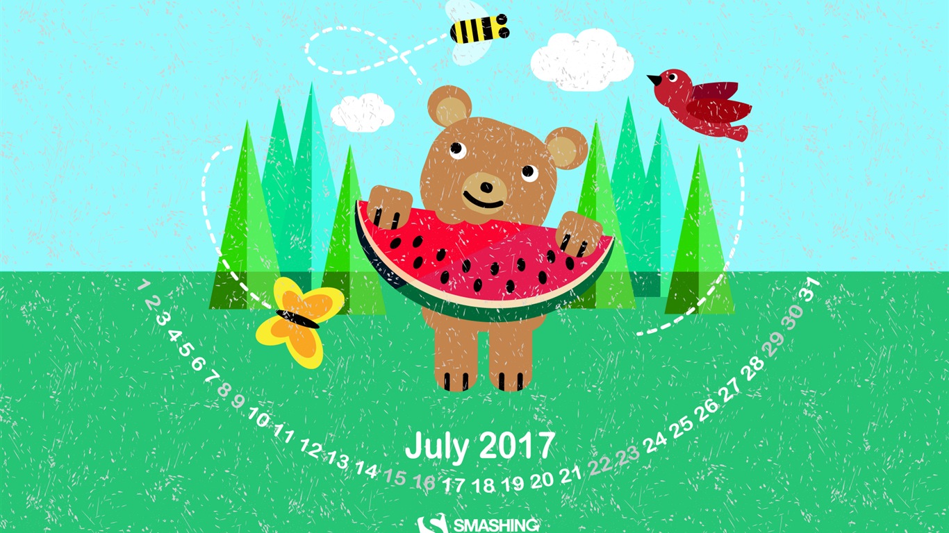 Fond d'écran du calendrier de juillet 2017 #22 - 1366x768