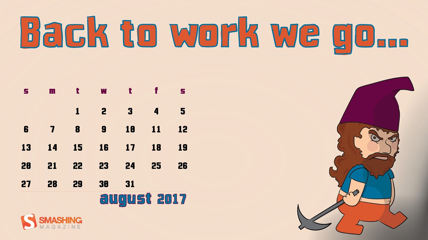 Fondo de escritorio del calendario de agosto de 2017 #3 - 1366x768