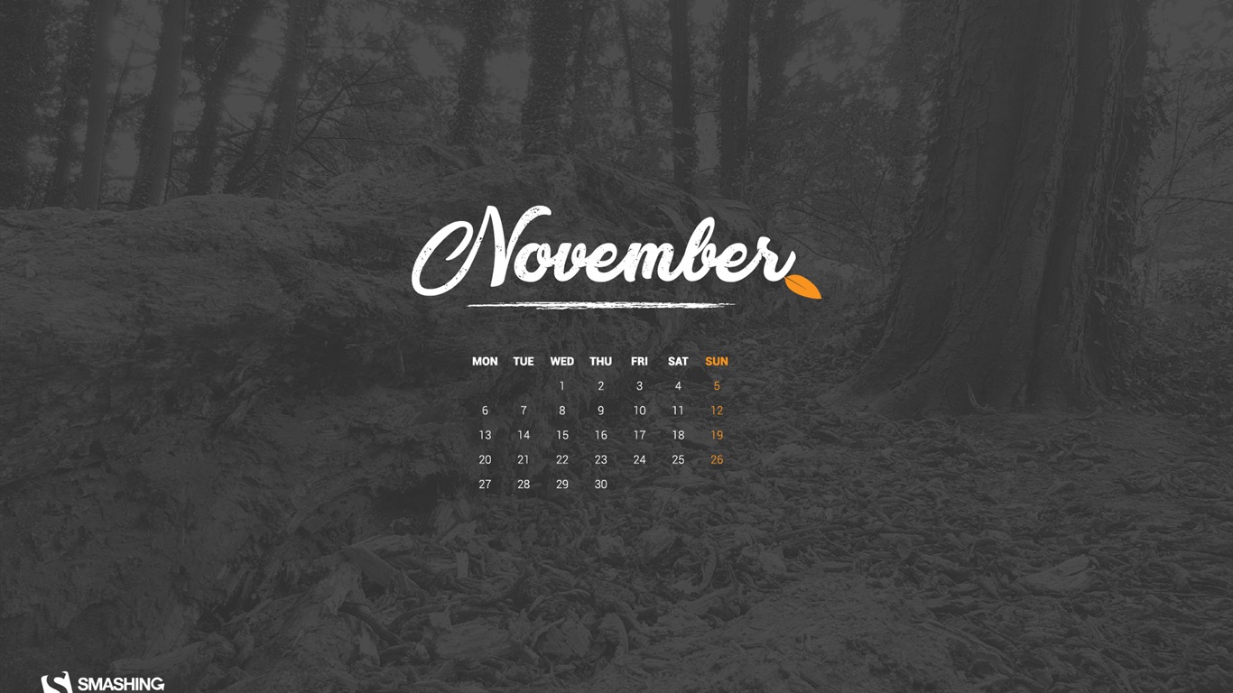 Fond d'écran du calendrier de novembre 2017 #4 - 1366x768