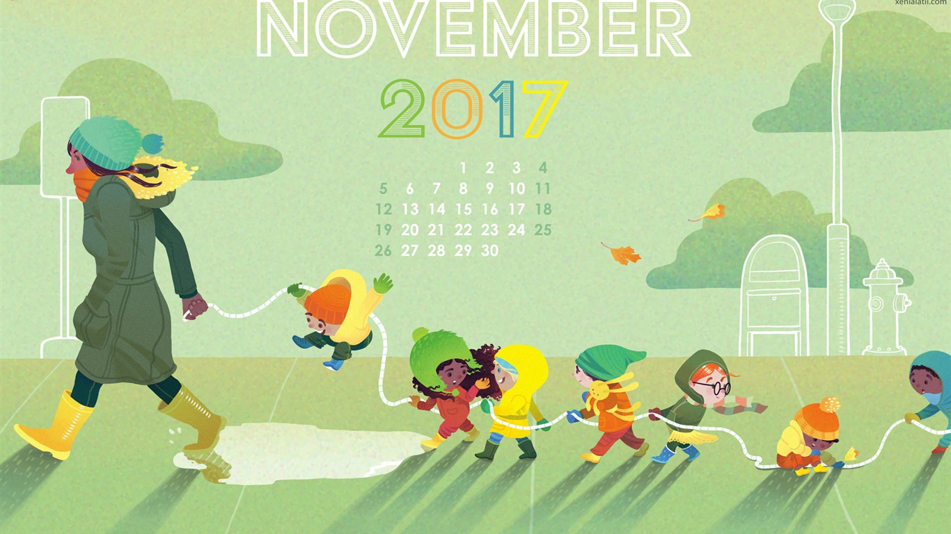 2017年11月のカレンダーの壁紙 #20 - 1366x768
