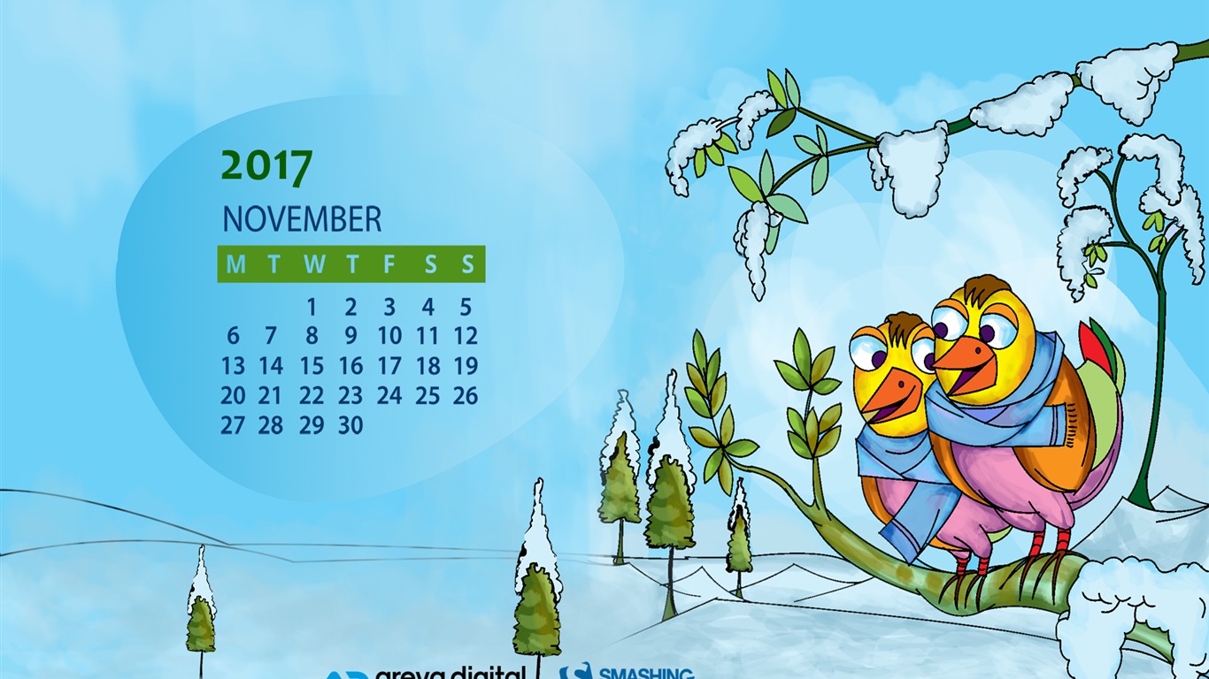 2017年11月のカレンダーの壁紙 #27 - 1366x768