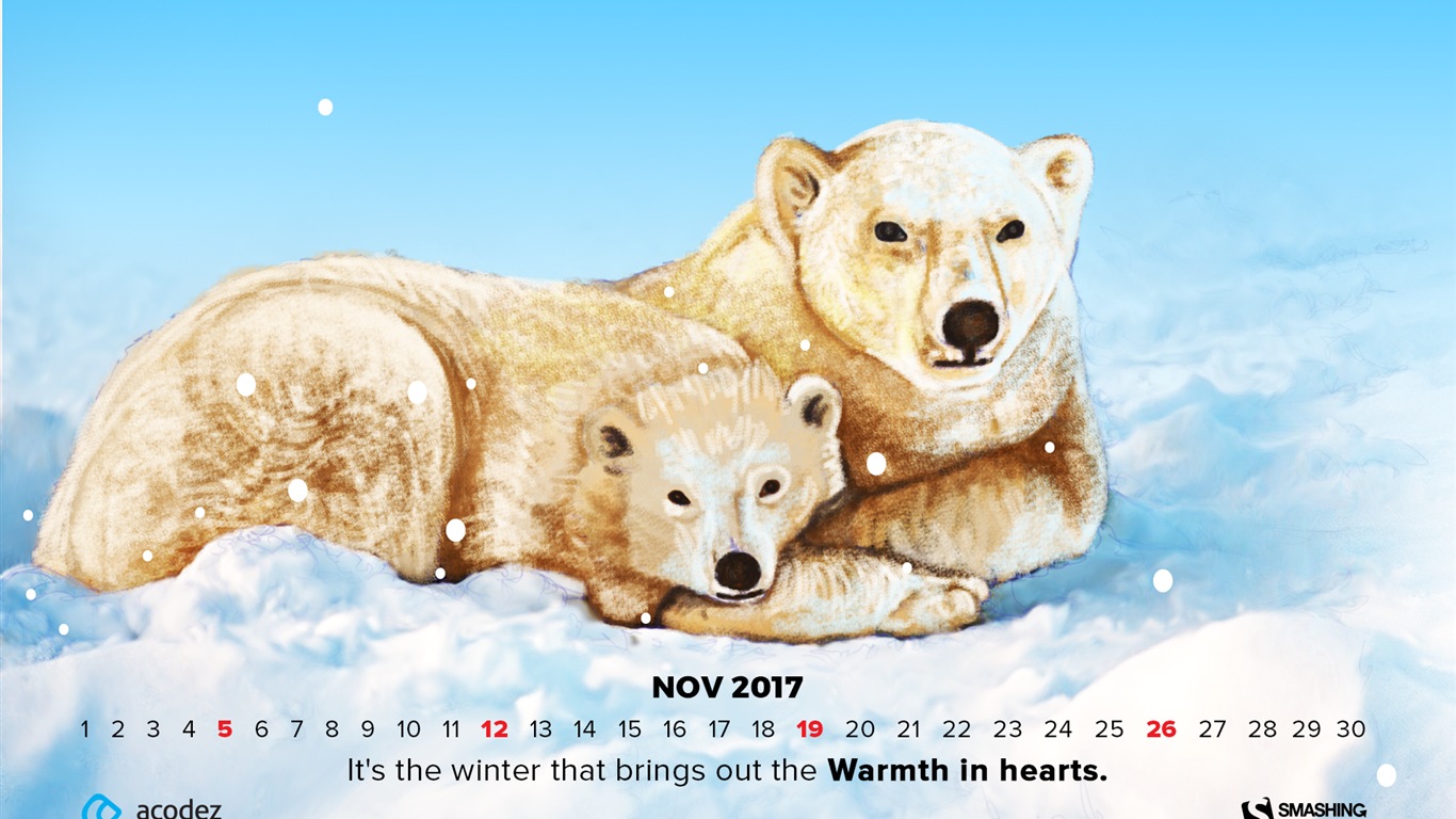 2017年11月のカレンダーの壁紙 #29 - 1366x768