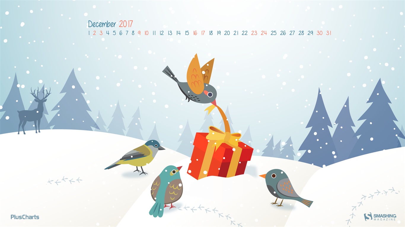 Fond d'écran du calendrier de décembre 2017 #25 - 1366x768