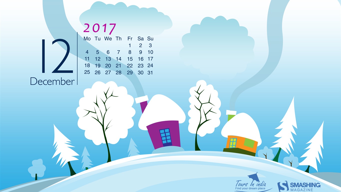 Fond d'écran du calendrier de décembre 2017 #27 - 1366x768