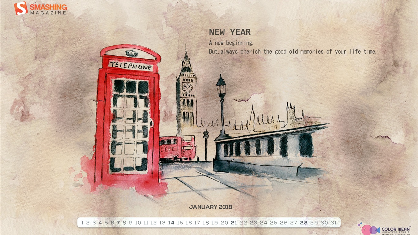 January 2018 Calendar Wallpaper #14 - 1366x768