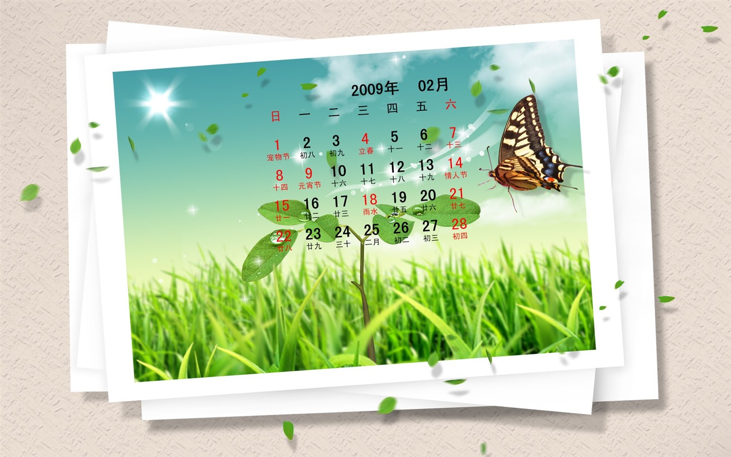 PaperArt 09 años en el fondo de pantalla de calendario febrero #29 - 1440x900