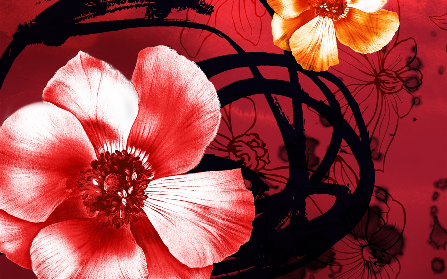 Fondos de pantalla de tinta exquisita flor #2 - 1440x900