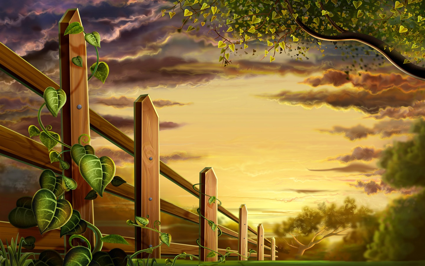 Красочная ручная роспись экологии обои пейзаж (2) #4 - 1440x900