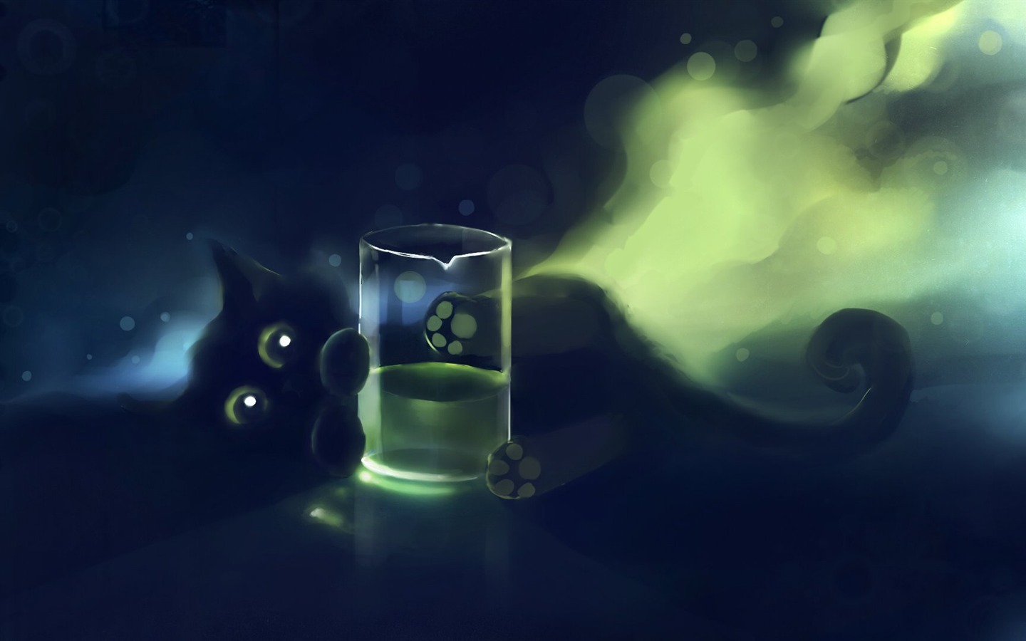 Apofiss маленький черный кот обои иллюстрации акварелью #3 - 1440x900