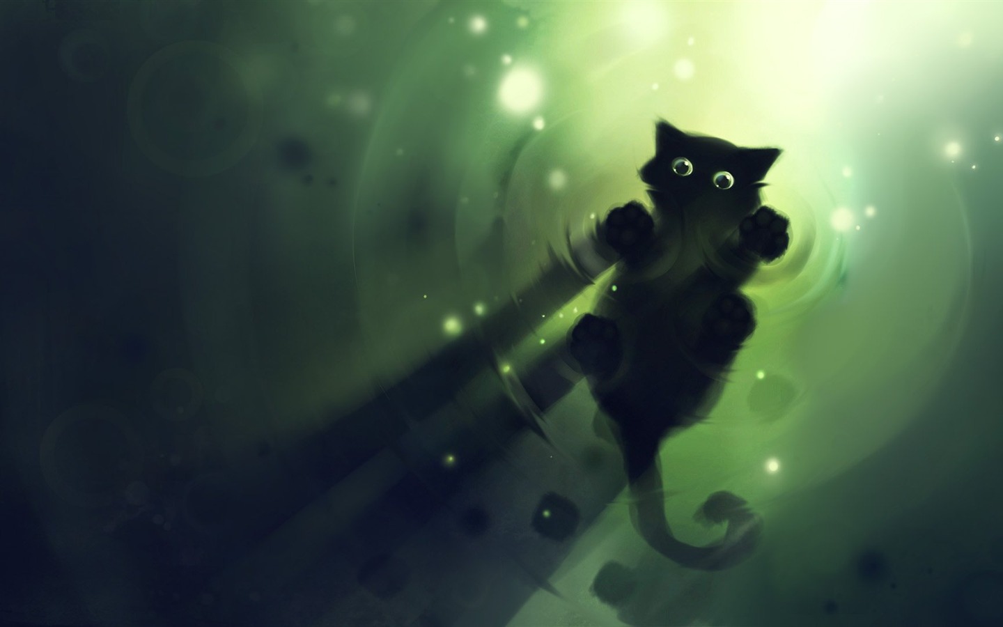 Apofiss маленький черный кот обои иллюстрации акварелью #9 - 1440x900