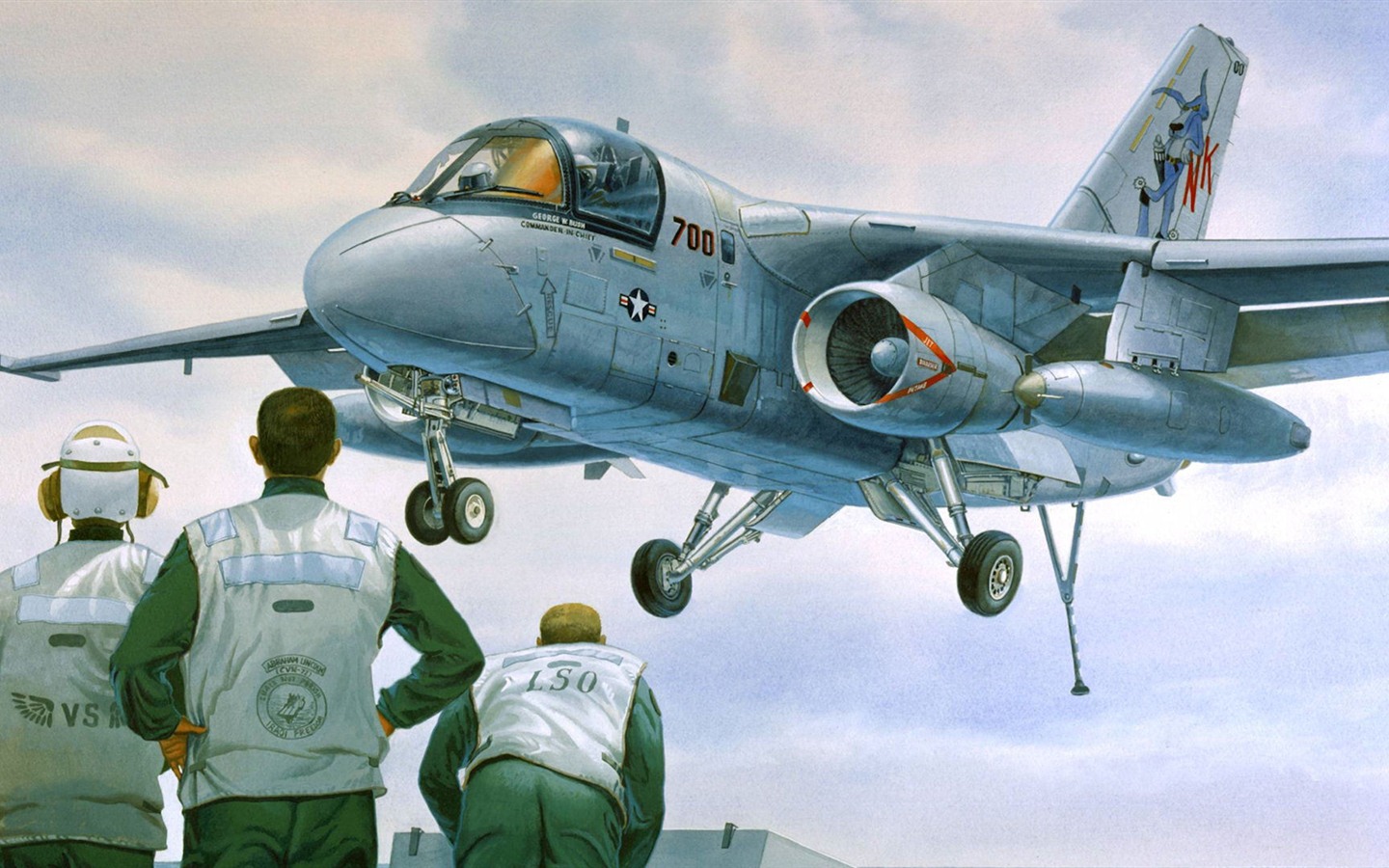 空中飞行的军用飞机 精美绘画壁纸7 - 1440x900