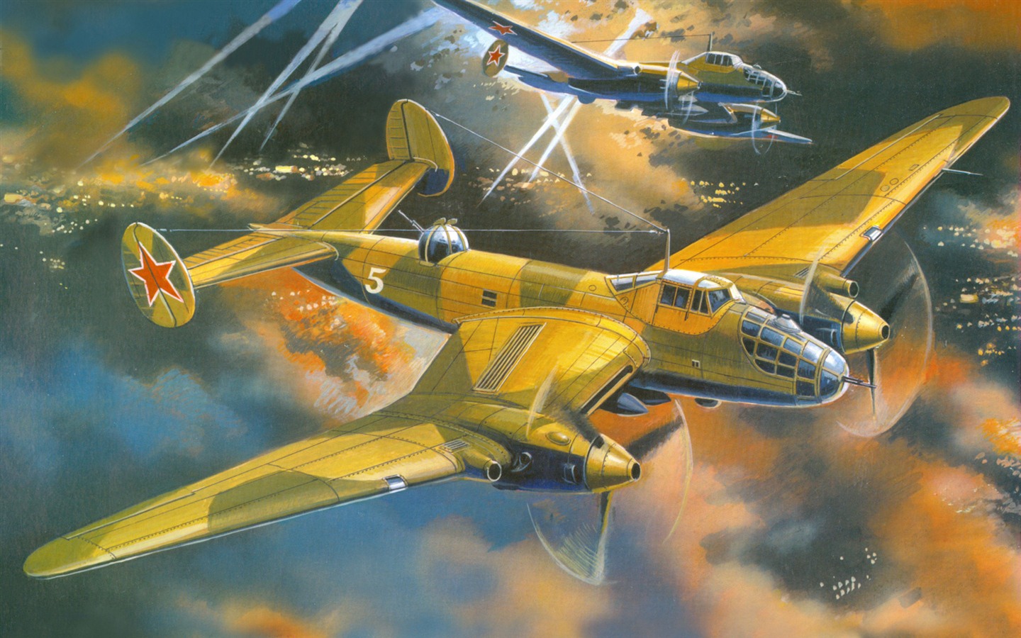 空中飞行的军用飞机 精美绘画壁纸18 - 1440x900