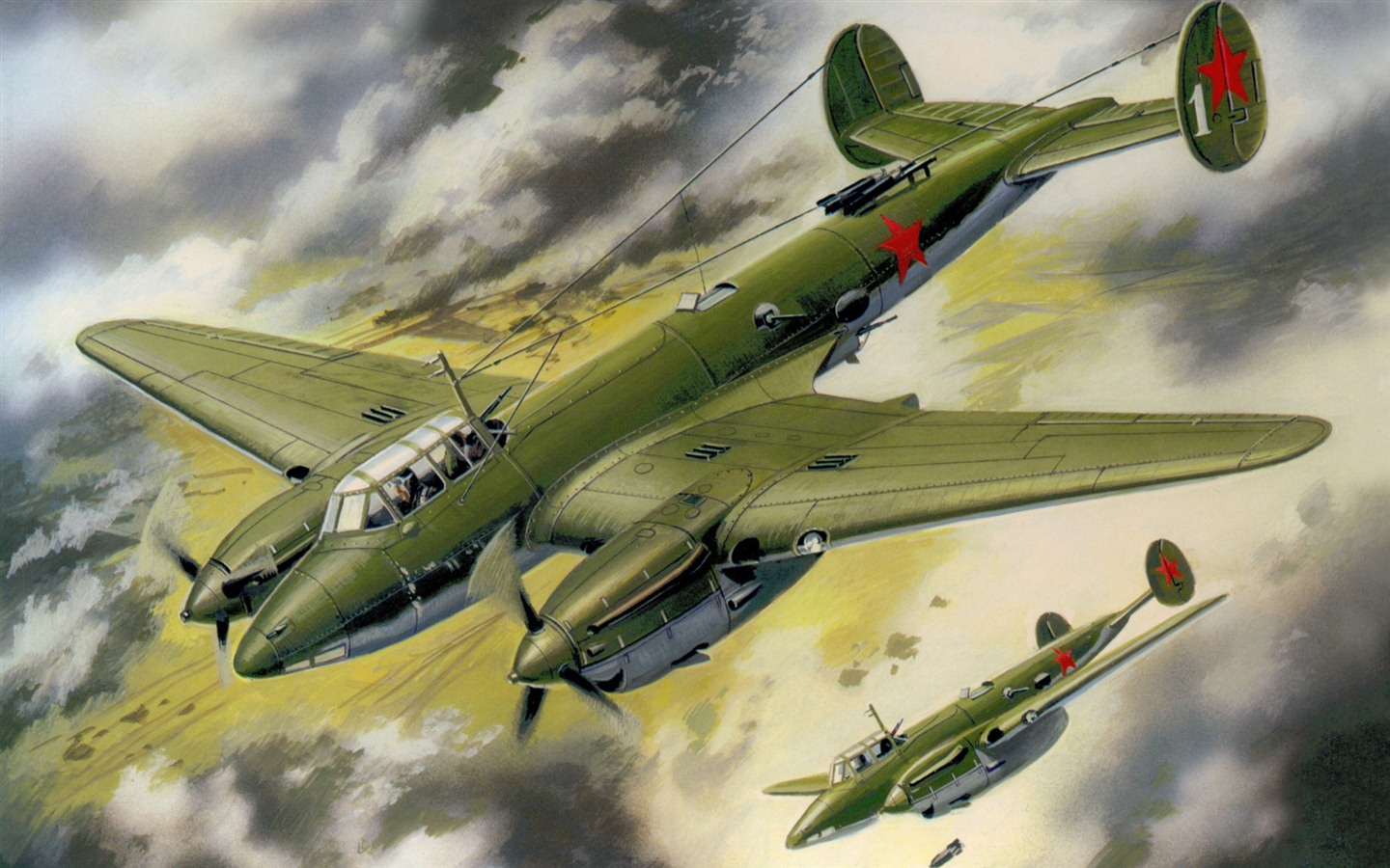 空中飞行的军用飞机 精美绘画壁纸19 - 1440x900