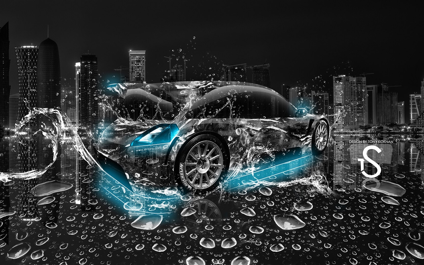Water drops splash, beautiful car creative design wallpaper #11 - 1440x900