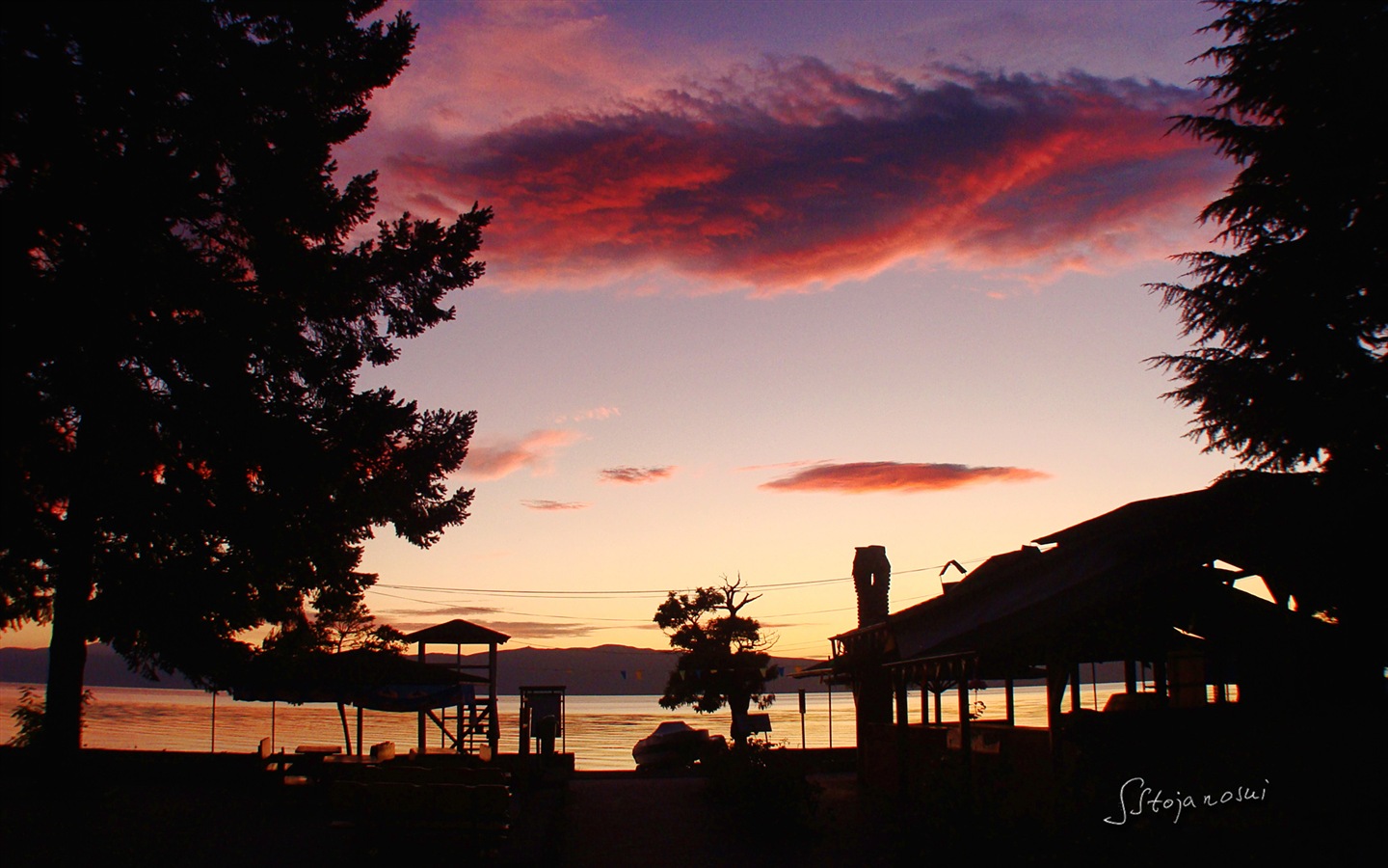 Po západu slunce, Lake Ohrid, Windows 8 téma HD Tapety na plochu #11 - 1440x900