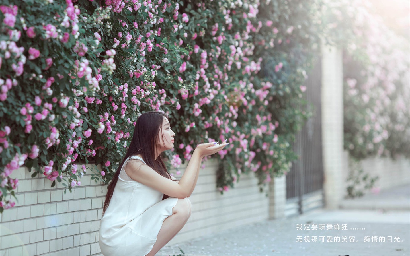 Belle fille avec des roses fleurs fonds d'écran HD #5 - 1440x900