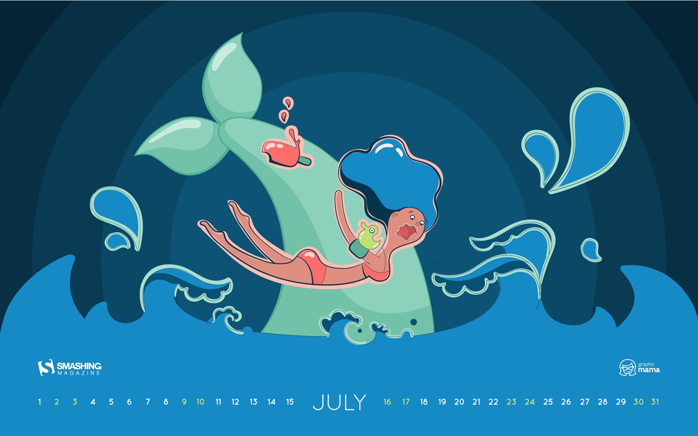 Julio 2016 fondo de pantalla de calendario (2) #12 - 1440x900