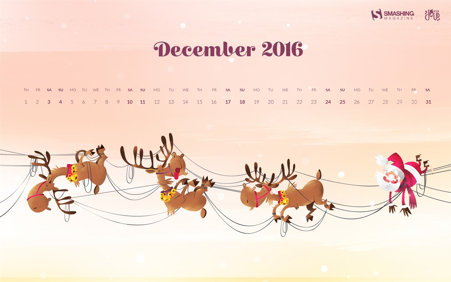 2016 년 12 월 크리스마스 테마 캘린더 월페이퍼 (1) #13 - 1440x900