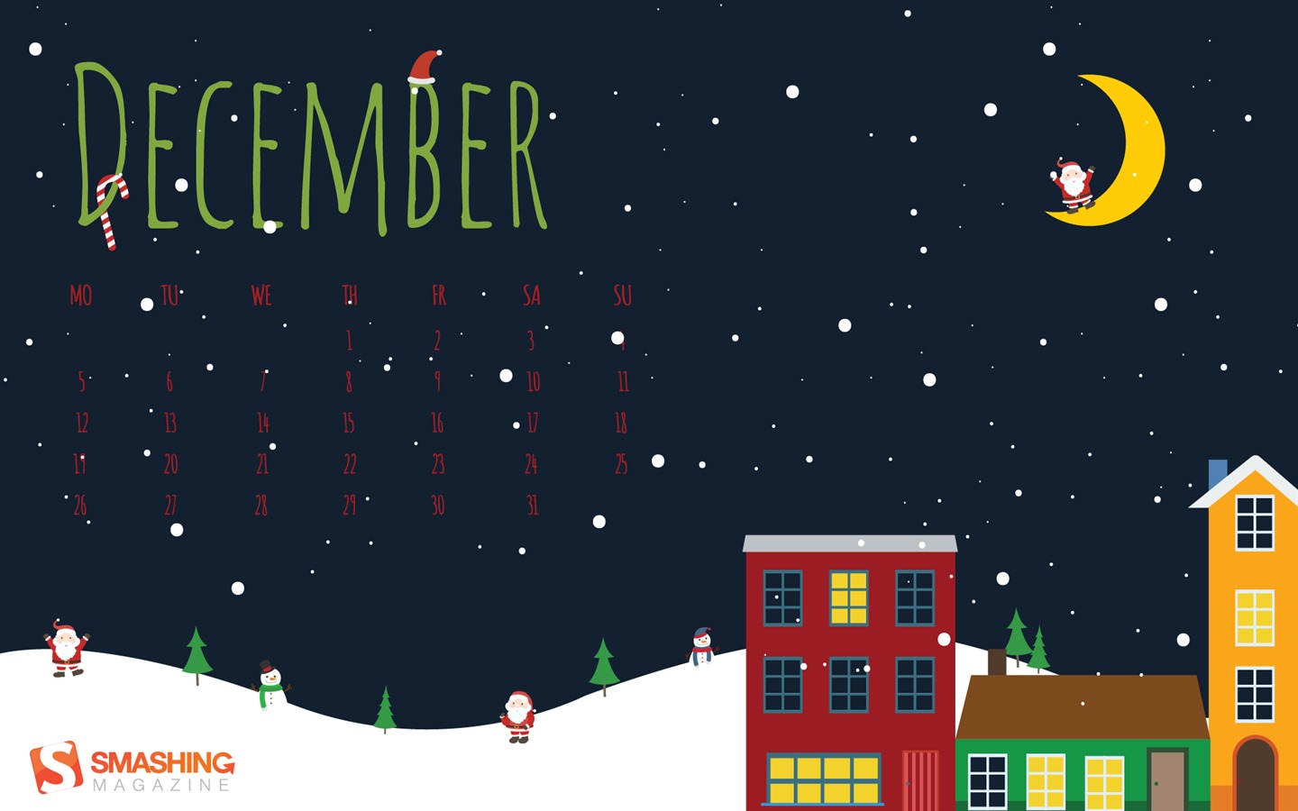 2016年12月クリスマステーマカレンダーの壁紙 (1) #16 - 1440x900