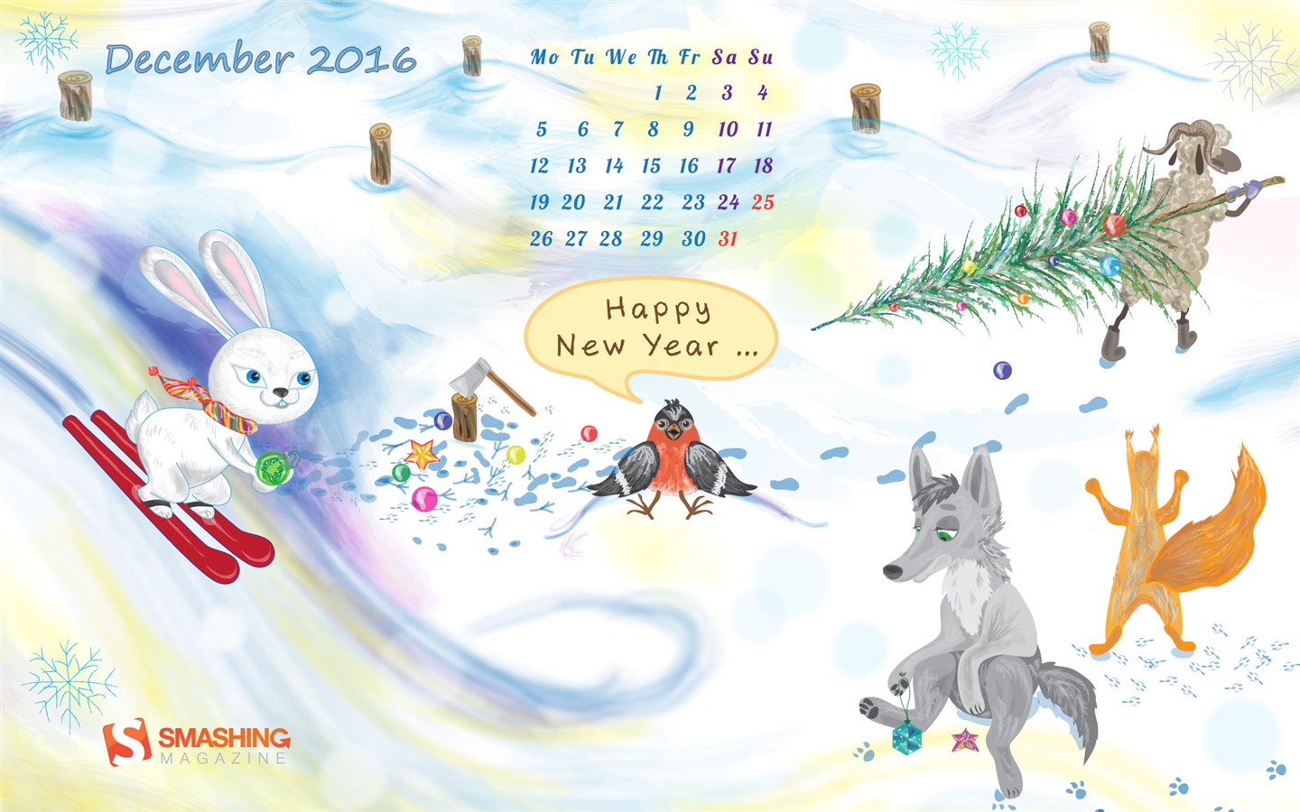2016年12月クリスマステーマカレンダーの壁紙 (1) #27 - 1440x900