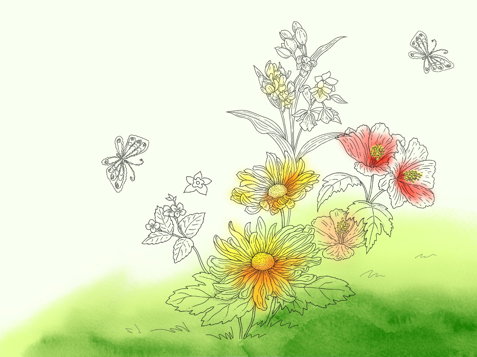 절묘한 잉크 꽃 배경 화면 #6 - 1600x1200
