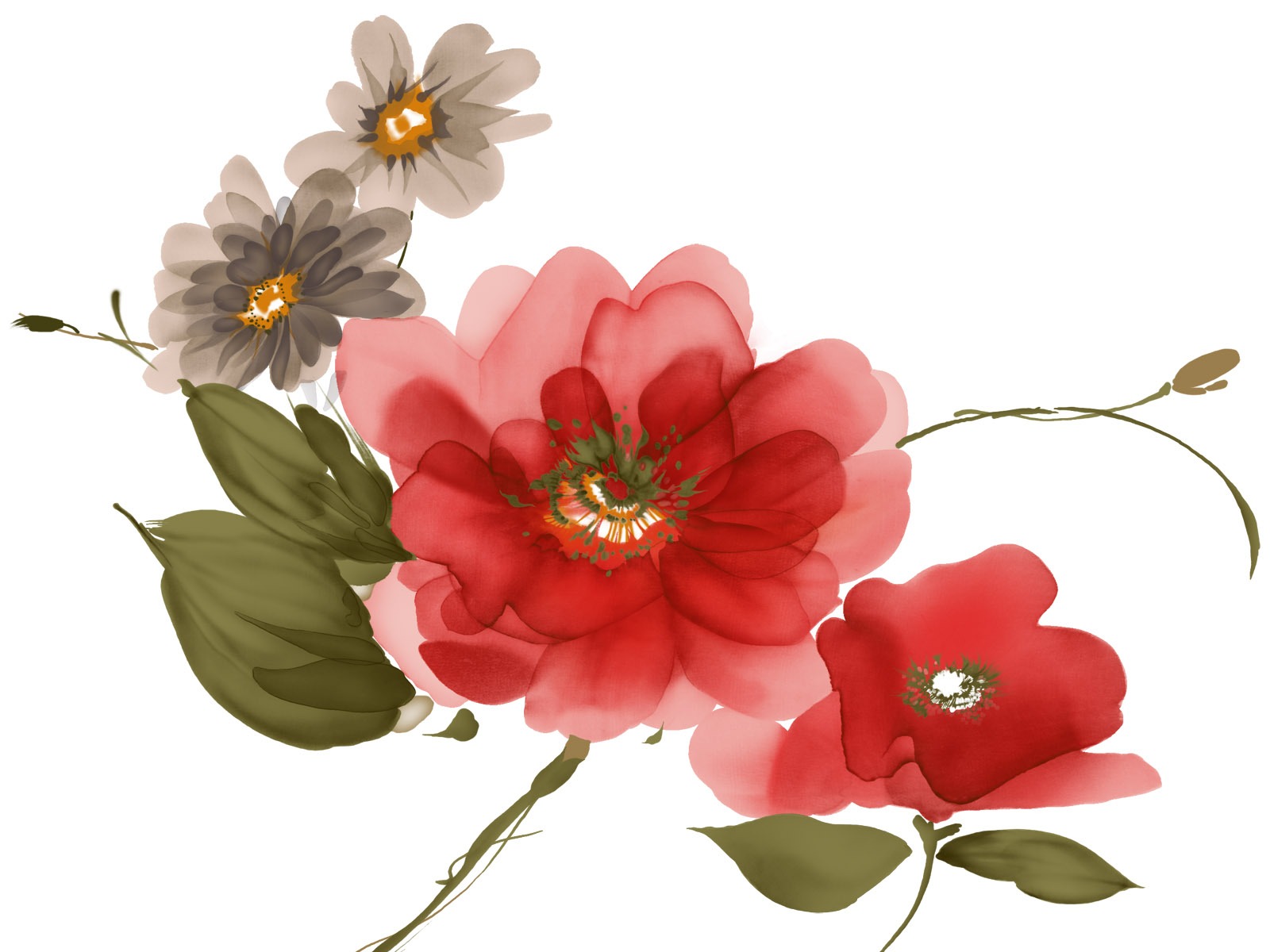 Fondos de pantalla de tinta exquisita flor #33 - 1600x1200